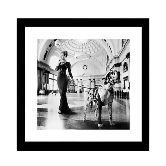 Glass picture w/frame Lady & Dog Homefactory