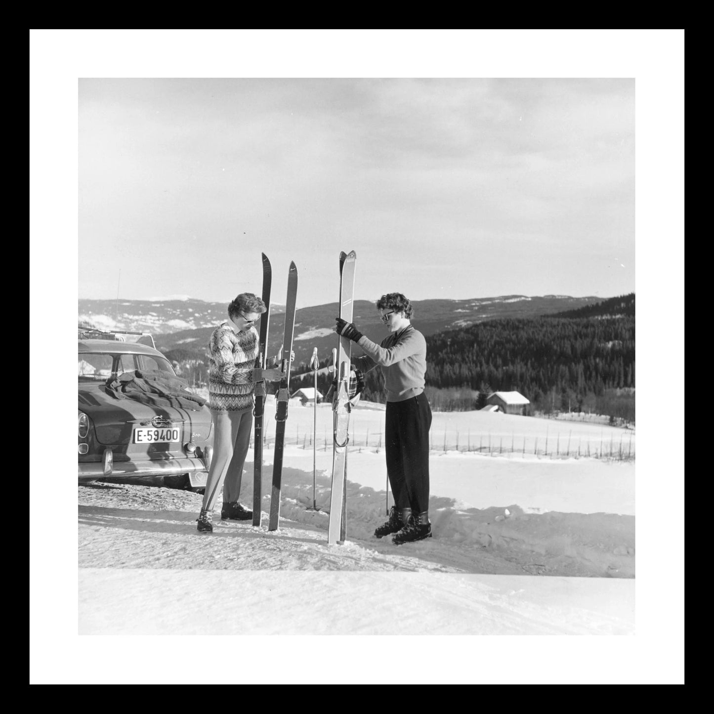 Glass picture w/frame Damer med ski Homefactory