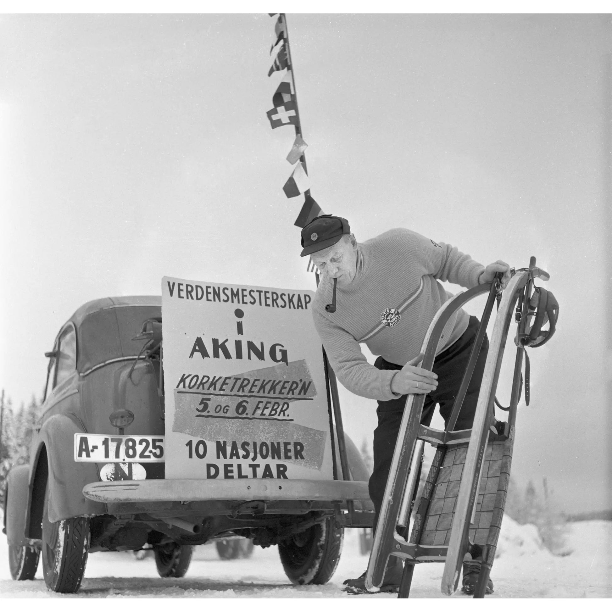 Glass picture Mann med kjelke Homefactory