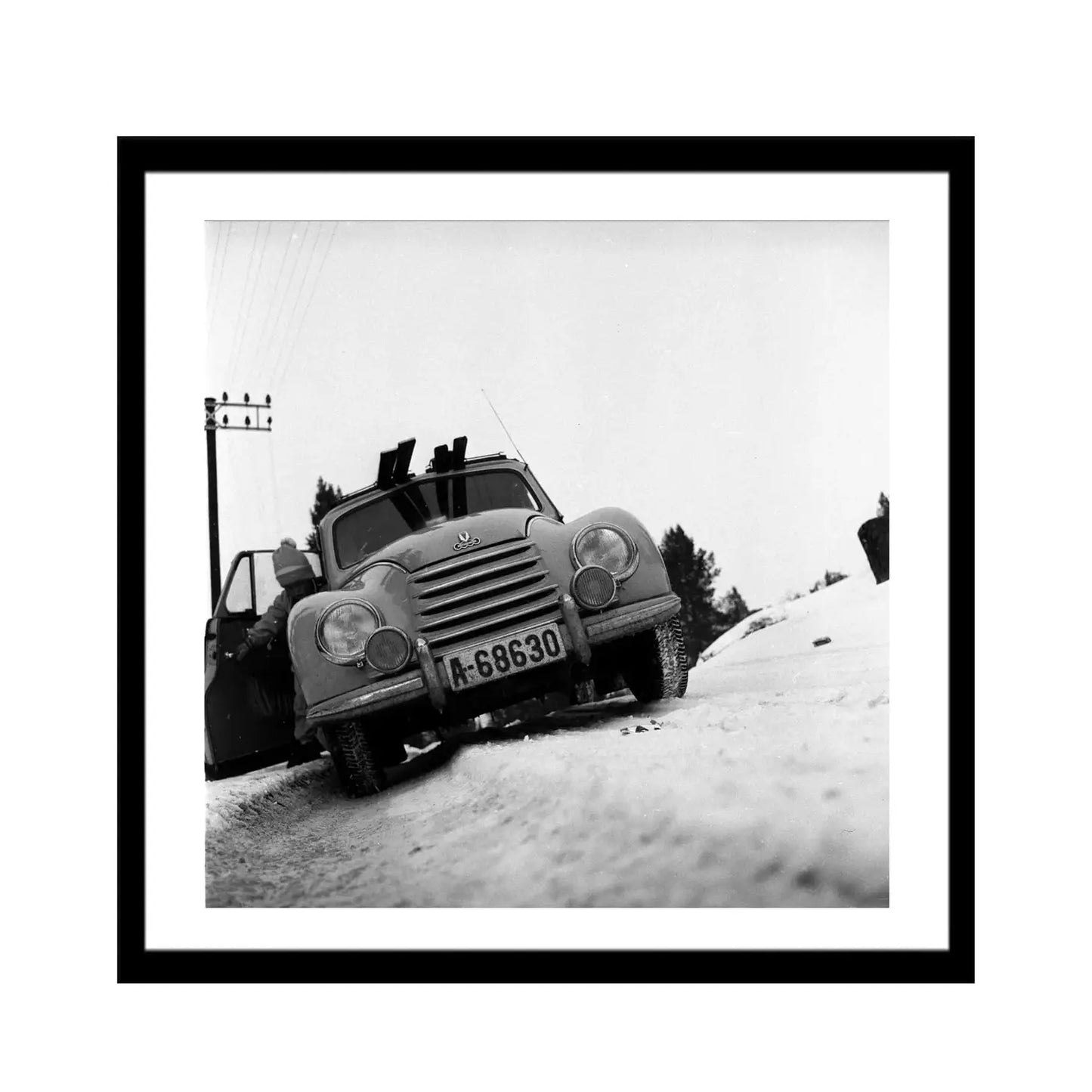 Glass picture w/frame bil med ski på taket Homefactory